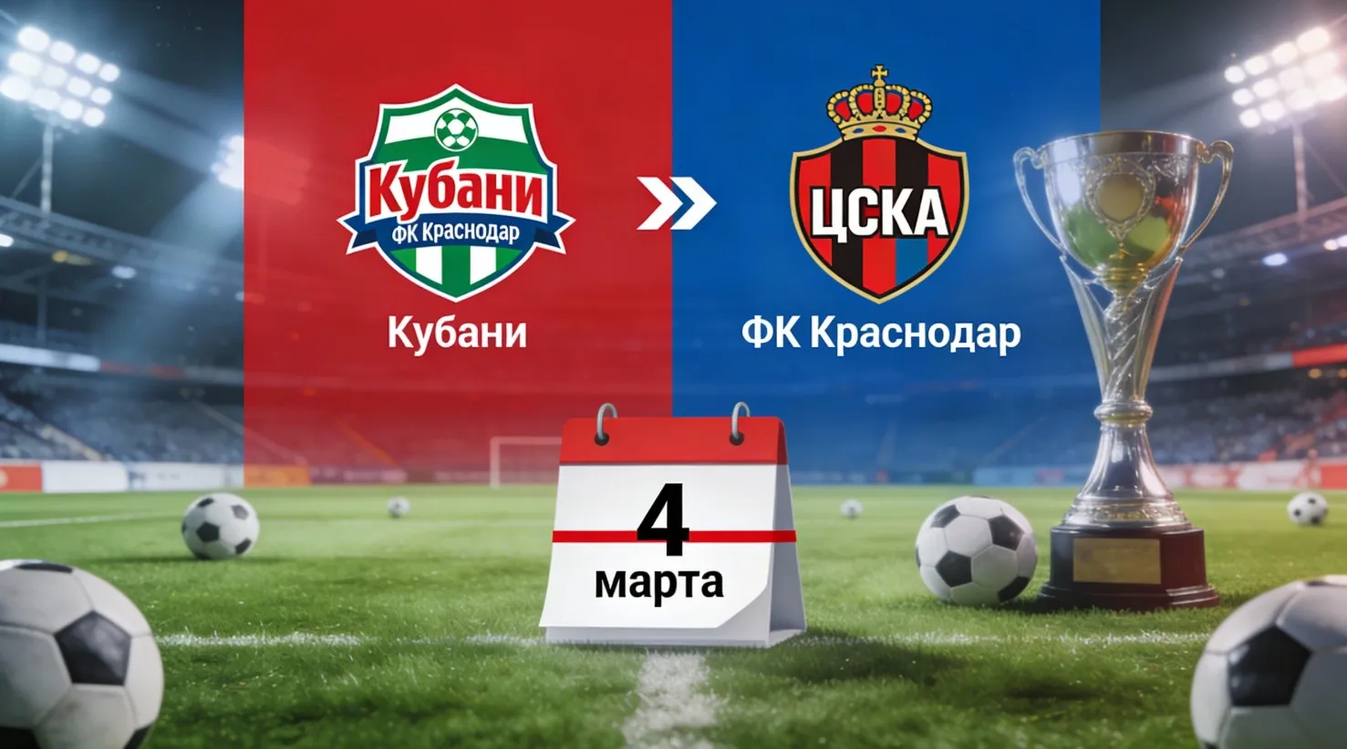 Превью матча Кубка России ЦСКА — ФК Краснодар 4 марта 2026 года: дата, время начала, стадион и информация о трансляции.